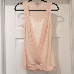 Express top with flowy overlay peachy pink